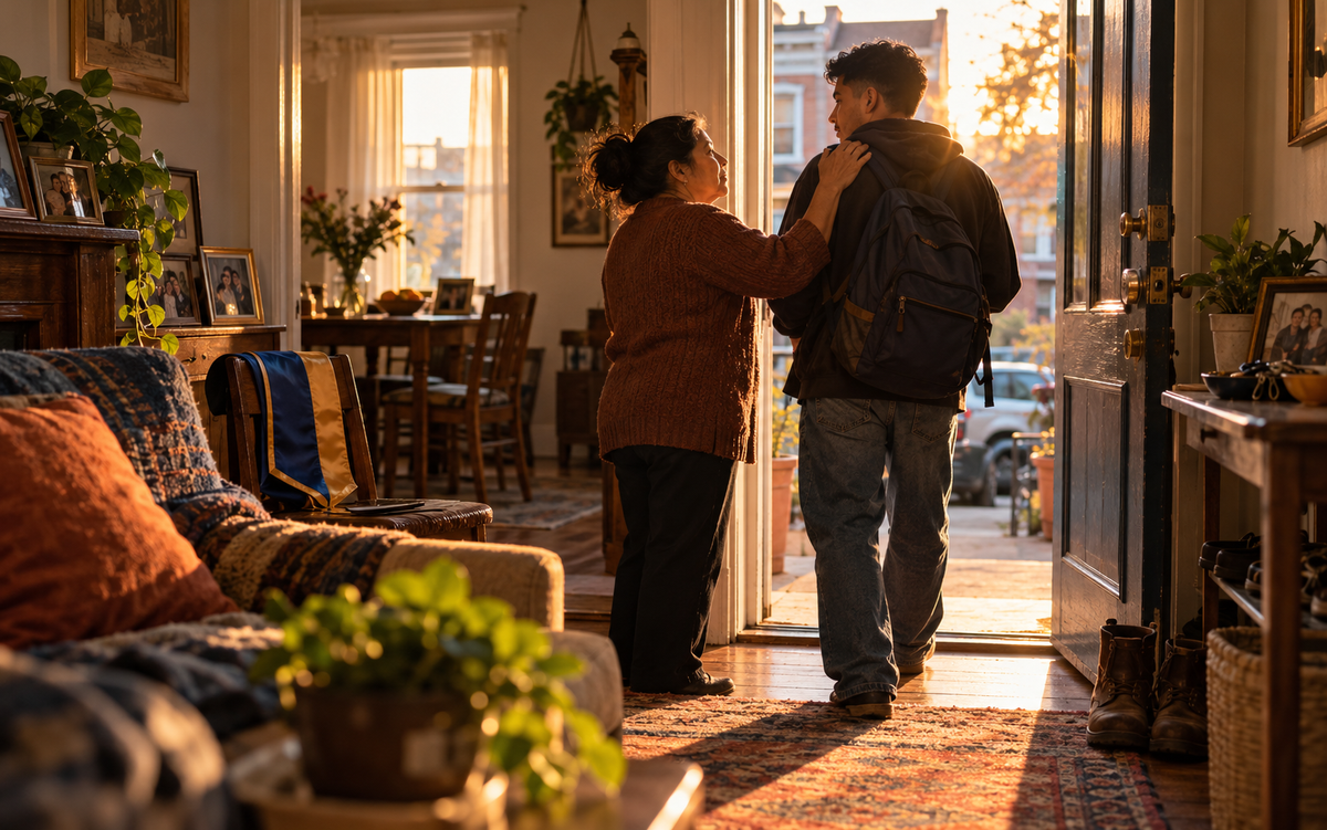 A multigenerational Latino family portrait representing changing ideas of the American dream